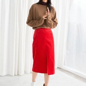& other stories Red Corduroy Skirt with Slit Size 2